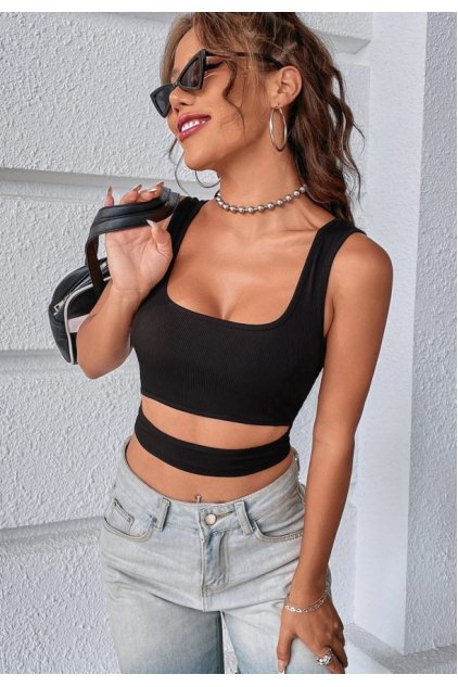 Kadın Siyah Göbek Dekolteli Crop Top Bluz