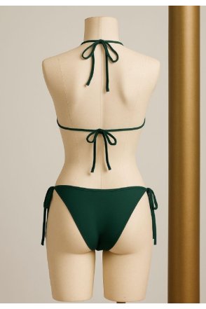 Kadın Yeşil Yandan ve Boyundan Bağlamalı Bikini Mayo Takımı