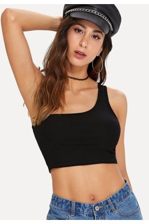 Kadın Siyah Tek Omuz Crop Büstiyer