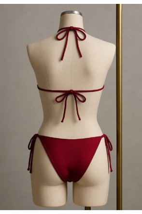 Kadın Bordo Yandan ve Boyundan Bağlamalı Bikini Mayo Takımı