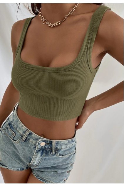Kadın Haki Yeşili Kalın Askılı Crop Top Büstiyer