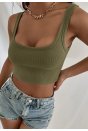 Kadın Haki Yeşili Kalın Askılı Crop Top Büstiyer