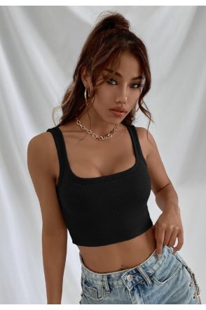 Kadın Siyah Kalın Askılı Crop Top Büstiyer