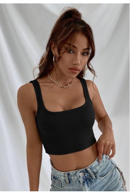 Kadın Siyah Kalın Askılı Crop Top Büstiyer