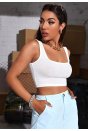 Kadın Beyaz Kalın Askılı Crop Top Büstiyer