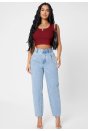 Kadın Bordo Kare Yaka Crop Top Bluz