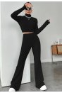 Kadın Siyah Boğazlı Crop Top ve Yüksek Bel Eşofman Takımı Spor Şık Kombin