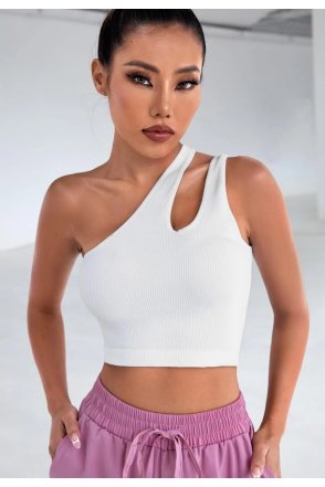 Kadın Beyaz Tek Omuz Cut Out Detaylı Crop Top Bluz