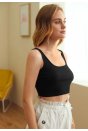 Kadın Siyah Kalın Askılı Crop Top Büstiyer