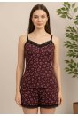 Kadın Mor Kalp Desenli Askılı Şortlu Dantelli Pijama Takımı