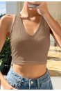 Kadın Kahverengi Racer Sırt Crop Top Bluz