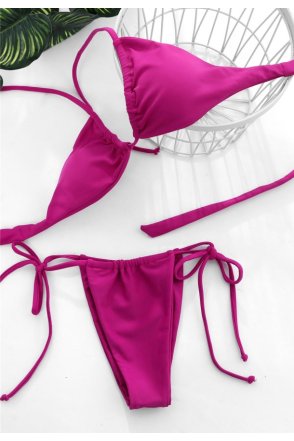 Kadın Fuşya Yandan Bağlamalı Tangalı Üçgen Bikini Mayo Takımı