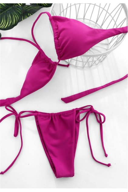 Kadın Fuşya Yandan Bağlamalı Tangalı Üçgen Bikini Mayo Takımı