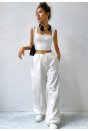 Kadın Beyaz Kare Yaka Kalınlaşan Omuz Detaylı Crop Top Bluz