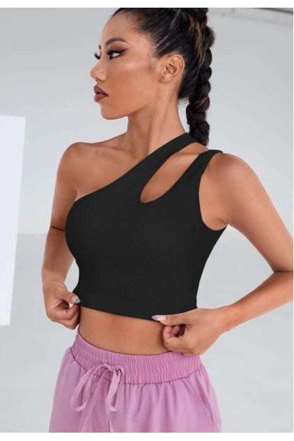 Kadın Siyah Tek Omuz Cut Out Detaylı Crop Top Bluz