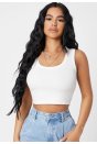 Kadın Beyaz Kare Yaka Crop Top Bluz