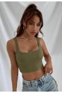 Kadın Haki Yeşili Kalın Askılı Crop Top Büstiyer