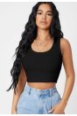 Kadın Siyah Kare Yaka Crop Top Bluz