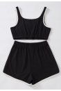 Kadın Siyah Askılı Crop Top ve Şortlu Gecelik Takım