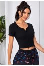 Kadın Siyah Çift Fermuarlı Yarım Kol Crop Top Bluz