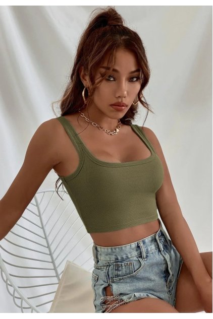 Kadın Haki Yeşili Kalın Askılı Crop Top Büstiyer
