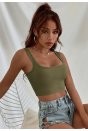 Kadın Haki Yeşili Kalın Askılı Crop Top Büstiyer