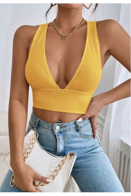 Kadın Sarı Çapraz Sırt Detaylı Şık Crop Top Büstiyer