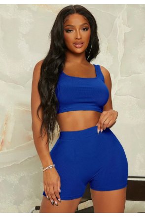 Kadın Mavi Şortlu Crop Top Gecelik Takım
