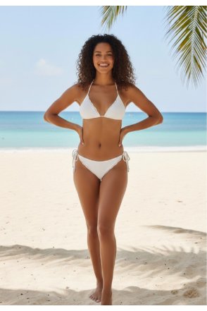 Kadın Beyaz Pedli Bel ve Boyundan Bağlamalı Dantelli Şık Bikini Takımı