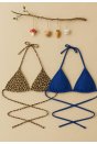 Kadın Leopar Desenli ve Mavi Minimal Kesim Üçgen Bikini Üstü
