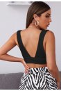 Kadın Siyah Derin V Yaka Ve Sırt Dekolteli Askılı Crop Top Bluz