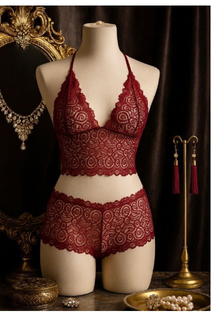 Kadın Bordo Dantel Bralet Şort Takımı – Asil ve Sofistike İç Giyim