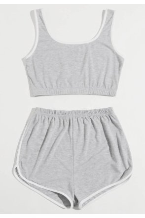 Kadın Gri Askılı Crop Top ve Şortlu Gecelik Takım