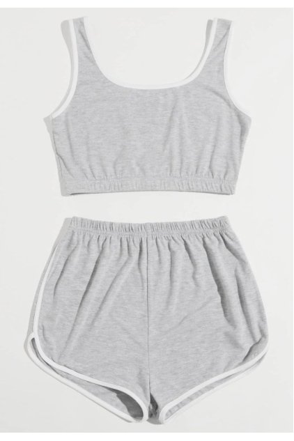 Kadın Gri Askılı Crop Top ve Şortlu Gecelik Takım