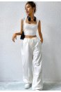 Kadın Beyaz Kare Yaka Kalınlaşan Omuz Detaylı Crop Top Bluz
