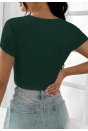 Kadın Yeşil Yarım Kol Düz Yaka Crop Top Bluz