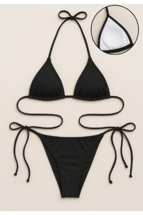 Kadın Siyah Yandan ve Boyundan Bağlamalı Bikini Mayo Takımı