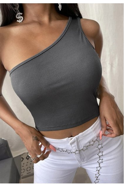 Kadın Koyu Gri Tek Omuz Crop Büstiyer