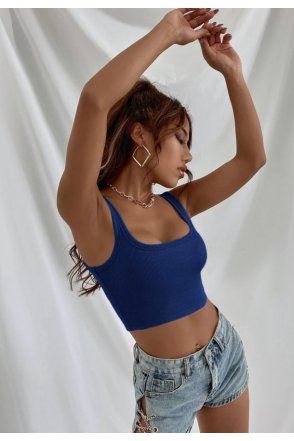 Kadın Lacivert Kalın Askılı Crop Top Büstiyer