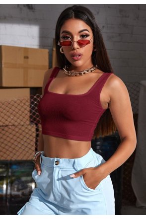 Kadın Bordo Kalın Askılı Crop Top Büstiyer