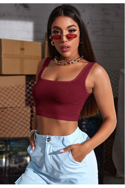 Kadın Bordo Kalın Askılı Crop Top Büstiyer