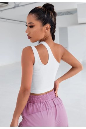 Kadın Beyaz Tek Omuz Cut Out Detaylı Crop Top Bluz