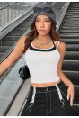 Kadın Siyah Beyaz Çift Renk Çapraz Askılı Crop Top Bluz