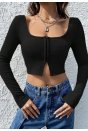 Kadın Siyah Uzun Kollu Agraflı Göğüs ve Göbek Dekolteli Crop Top Bluz
