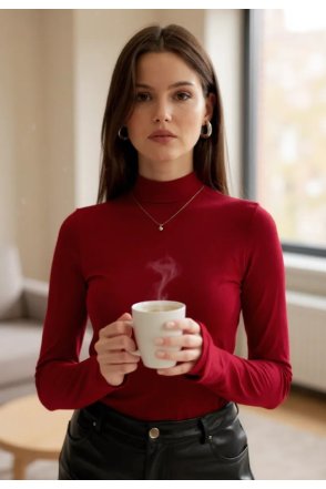 Kadın Bordo Parmak Detaylı Esnek Uzun Kollu Body