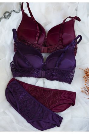 Kadın Bordo Ve Mor Dolgulu Balenli Sütyen Külot 2'li Paket