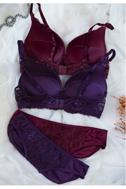 Kadın Bordo Ve Mor Dolgulu Balenli Sütyen Külot 2'li Paket