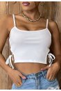 Kadın Beyaz Yanlardan Bağlamalı Bel Dekolteli Crop Top Bluz