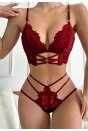 Kadın Bordo Dantel Cut-Out Detaylı Şık Sütyen ve Külot Takımı