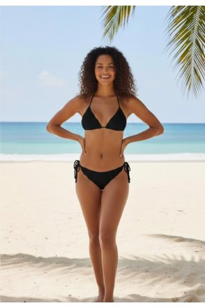 Kadın Siyah Pedli Bel ve Boyundan Bağlamalı Dantelli Şık Bikini Takımı